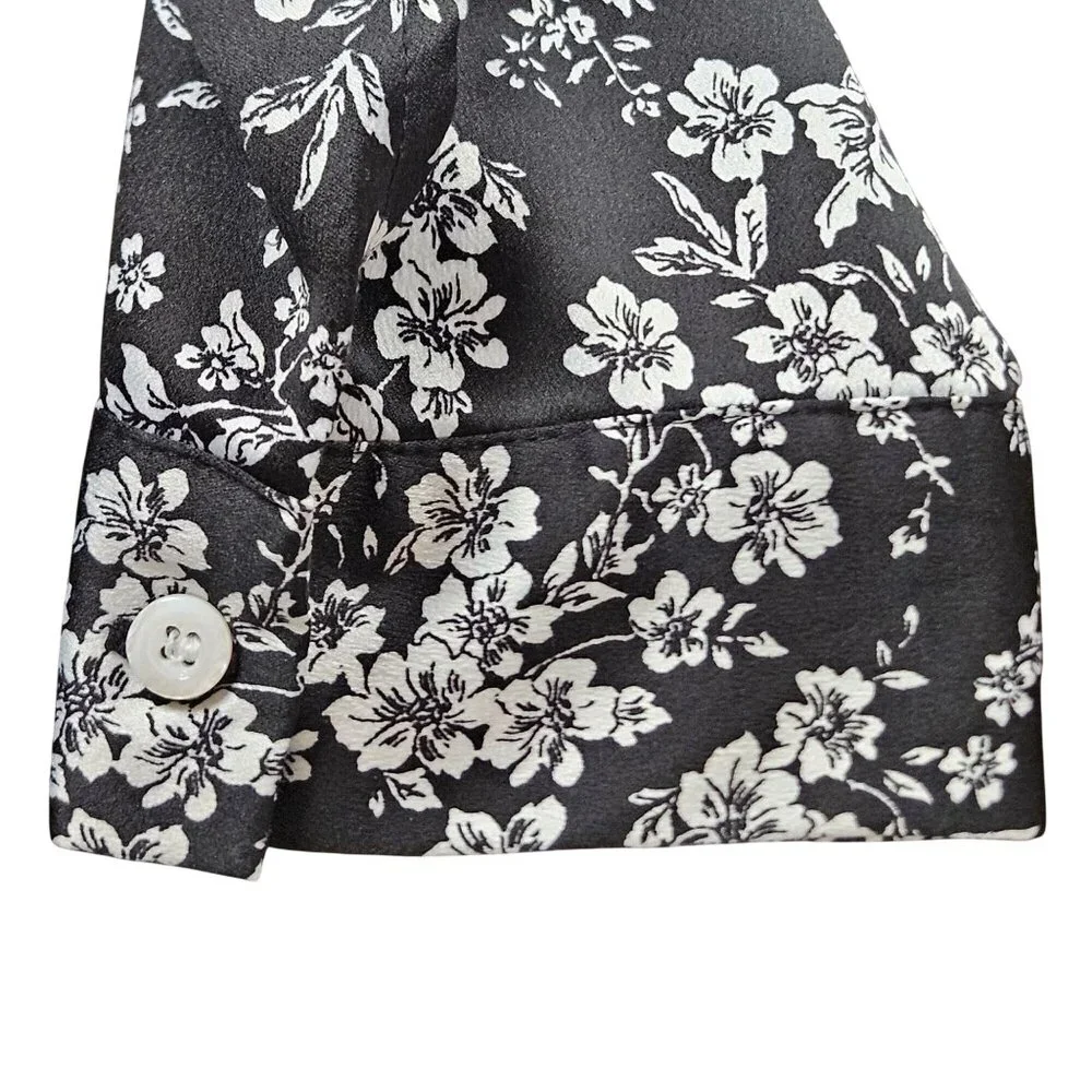 Nine Eight New York Tunic Womens Size XL Black White Floral Top Long Sleeve - Picture 9 of 9